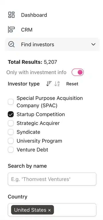 crino.io find investors using filters